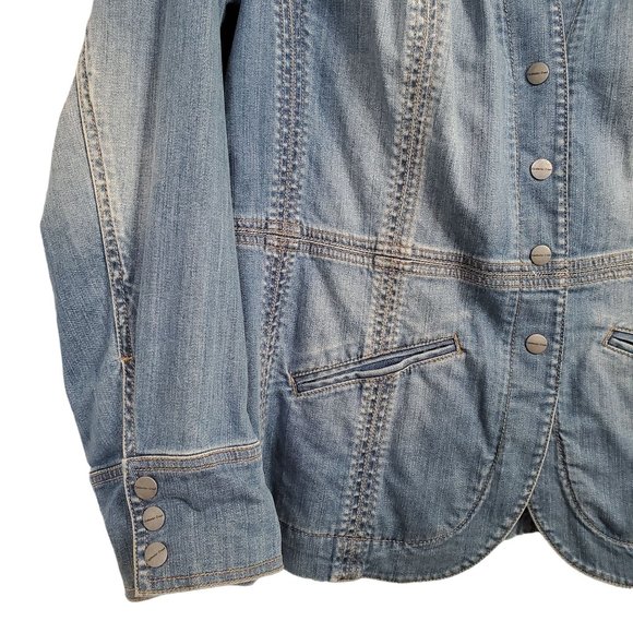 Coldwater Creek Size W18 18W Jacket Denim Jean V-neck Snaps Pockets Fitted Blue - Picture 9 of 12